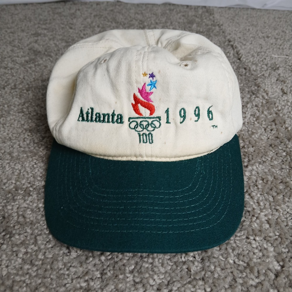 Vintage 1996 Atlanta Olympics Snapback Hat Graham Caps Cream Green USA Made